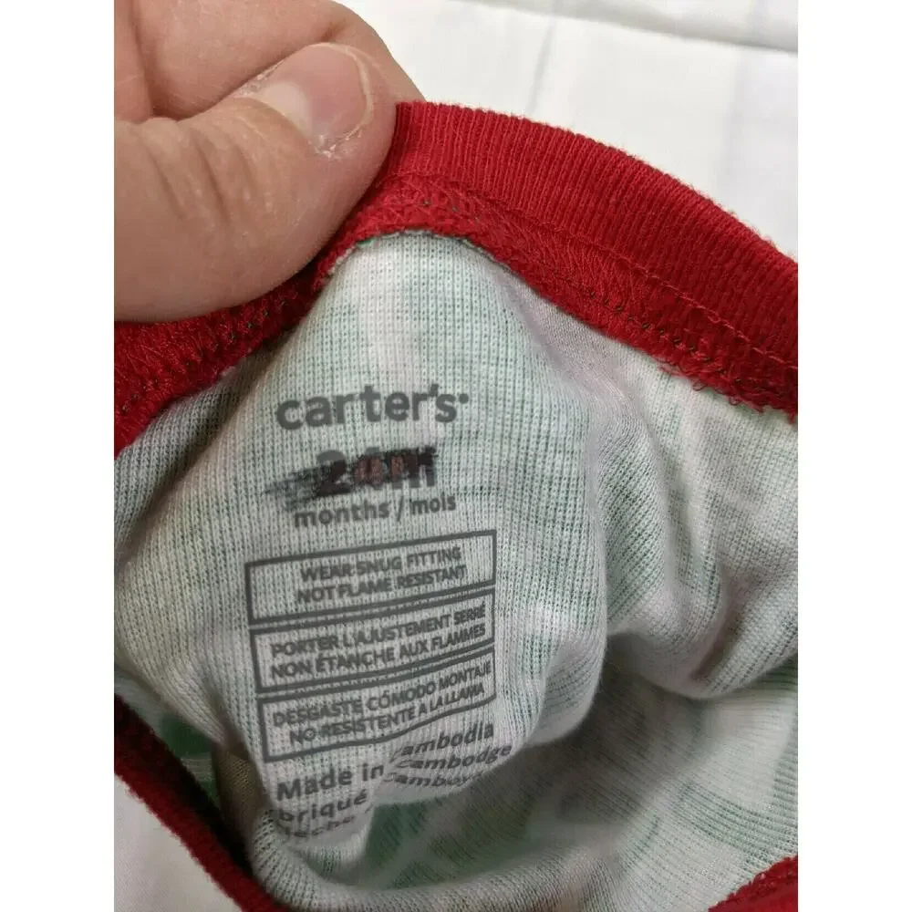 Carter's Green White & Red Holiday Words Pajamas Size 24 Months